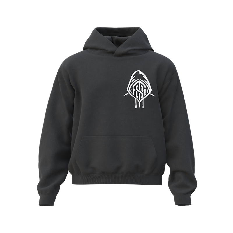 EMBROIDERED NEOH HEAVYWEIGHT HOODIE IN DISTRESSED BLACK